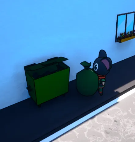 Image du joueur jetant une poubelle depuis le moteur de jeu Unreal Engine