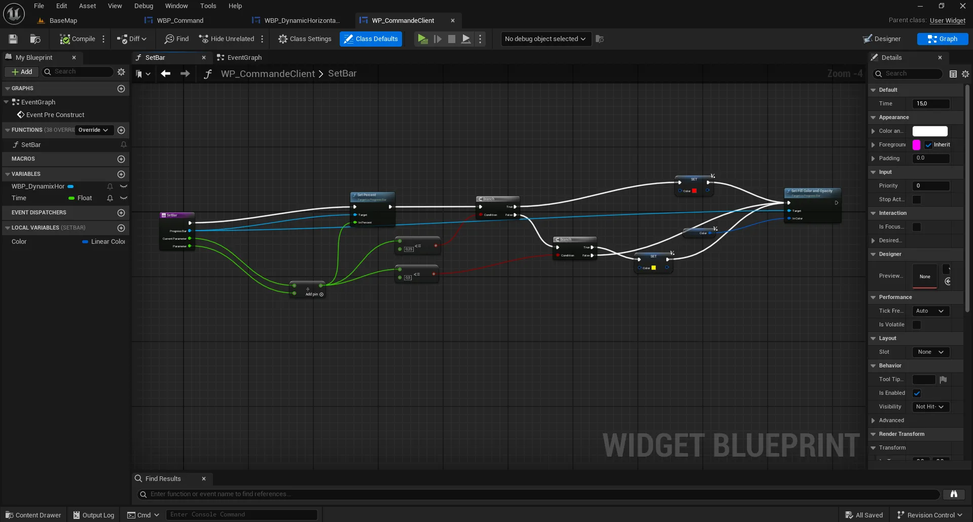 Image d'un extrait du code de l'interface des commandes client depuis le moteur de jeu Unreal Engine