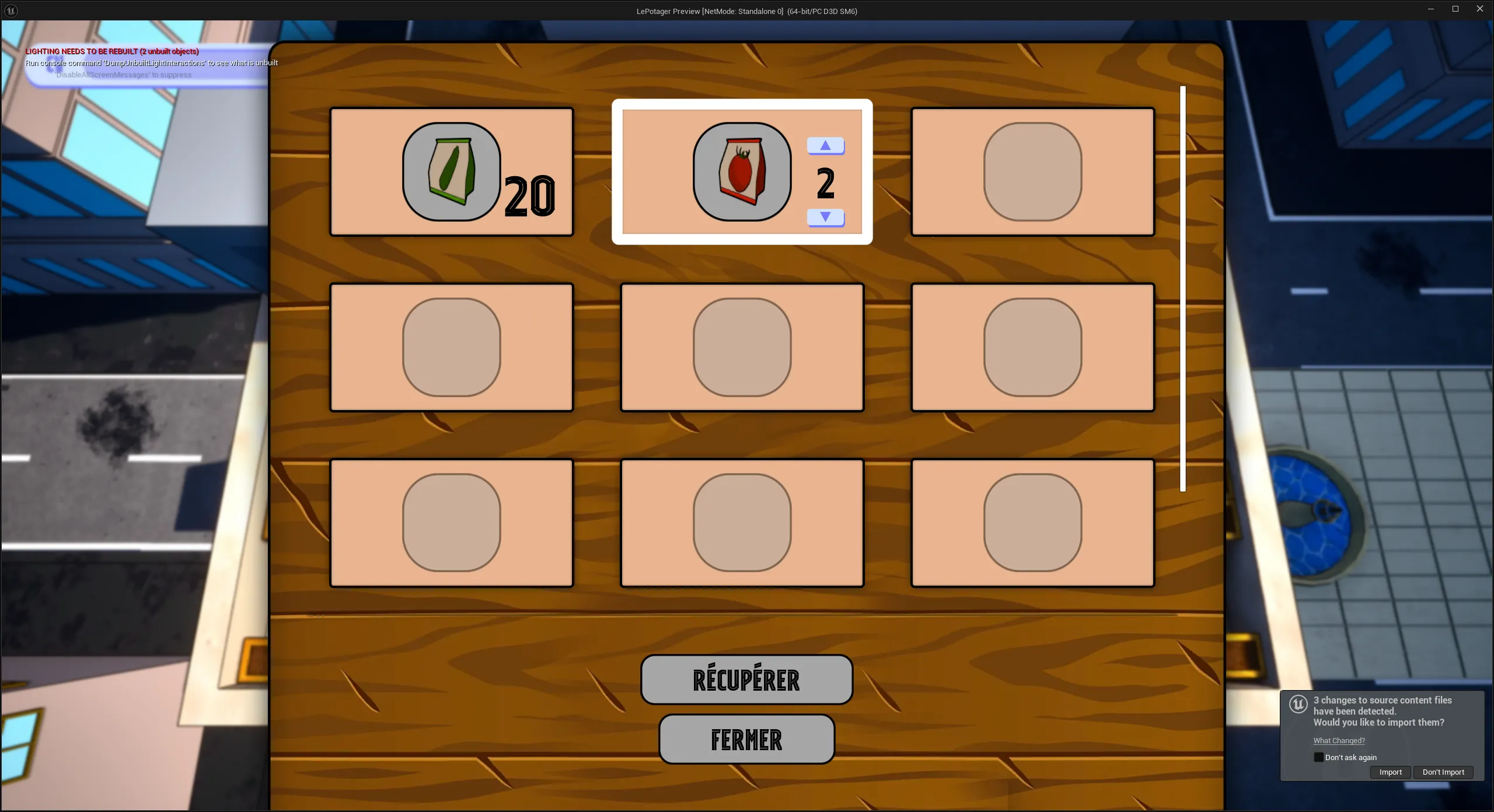 Image de l'interface du meuble à graine en jeu