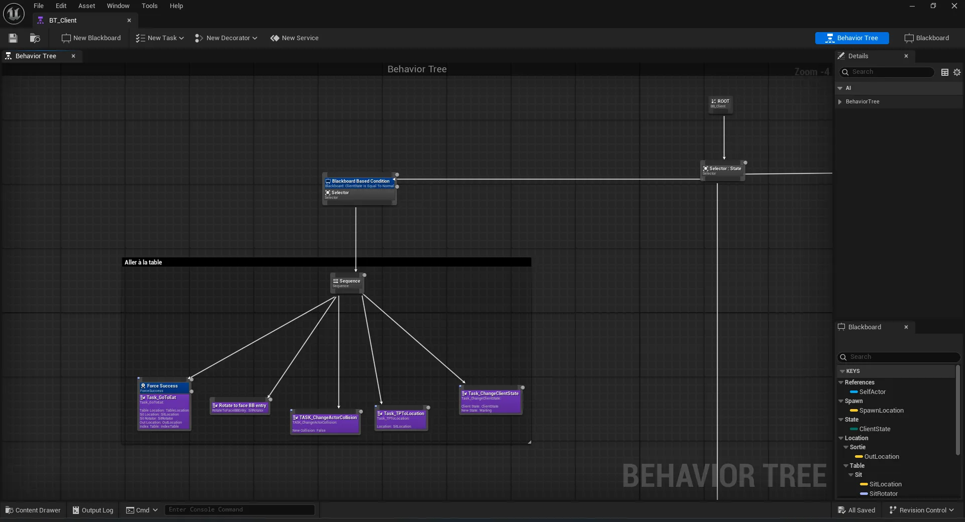 Image d'un extrait du code de l'IA des clients depuis le moteur de jeu Unreal Engine