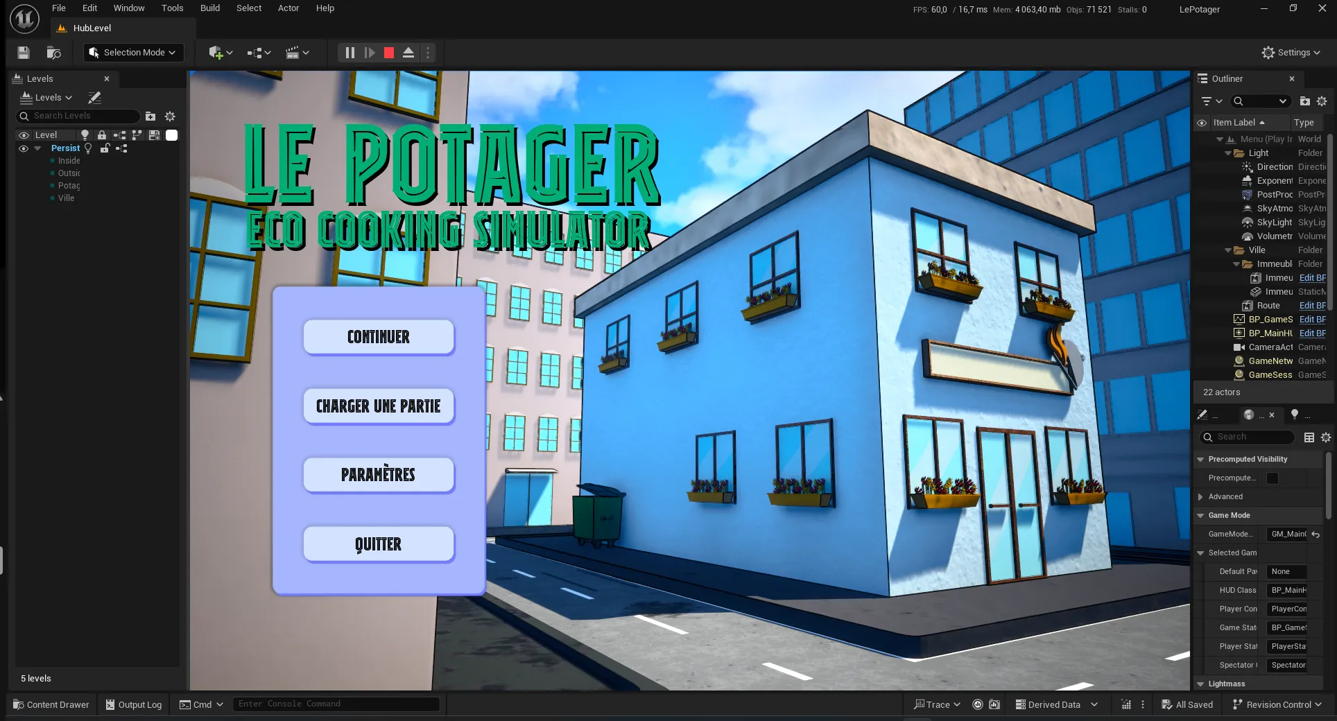 Image du menu principal du jeu depuis le moteur de jeu Unreal Engine