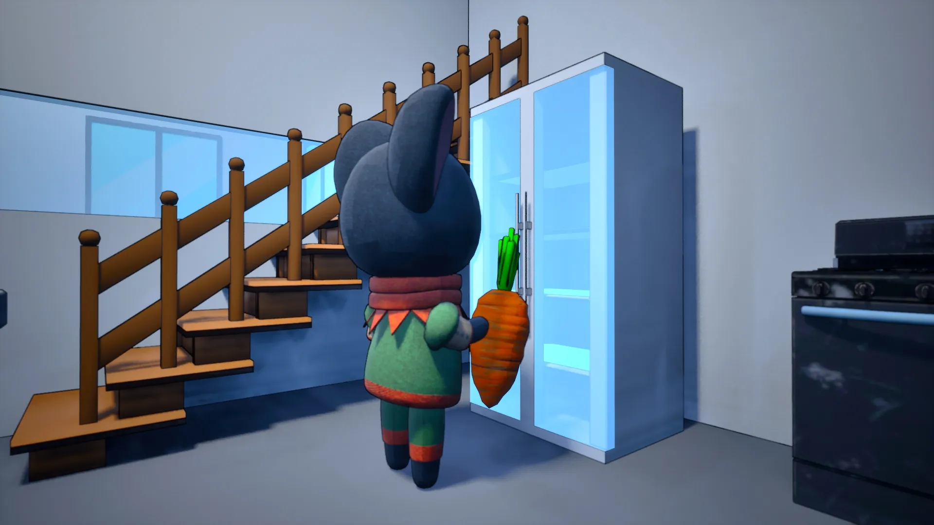 Image du joueur devant le réfrigérateur depuis le moteur de jeu Unreal Engine