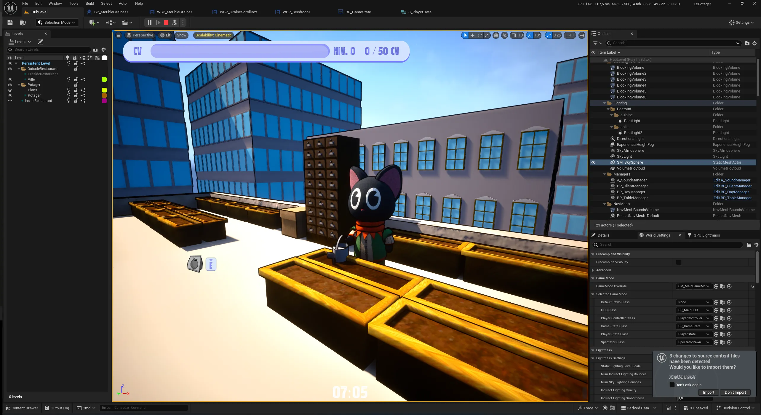 Image du joureur arrosant son potager depuis le moteur de jeu Unreal Engine