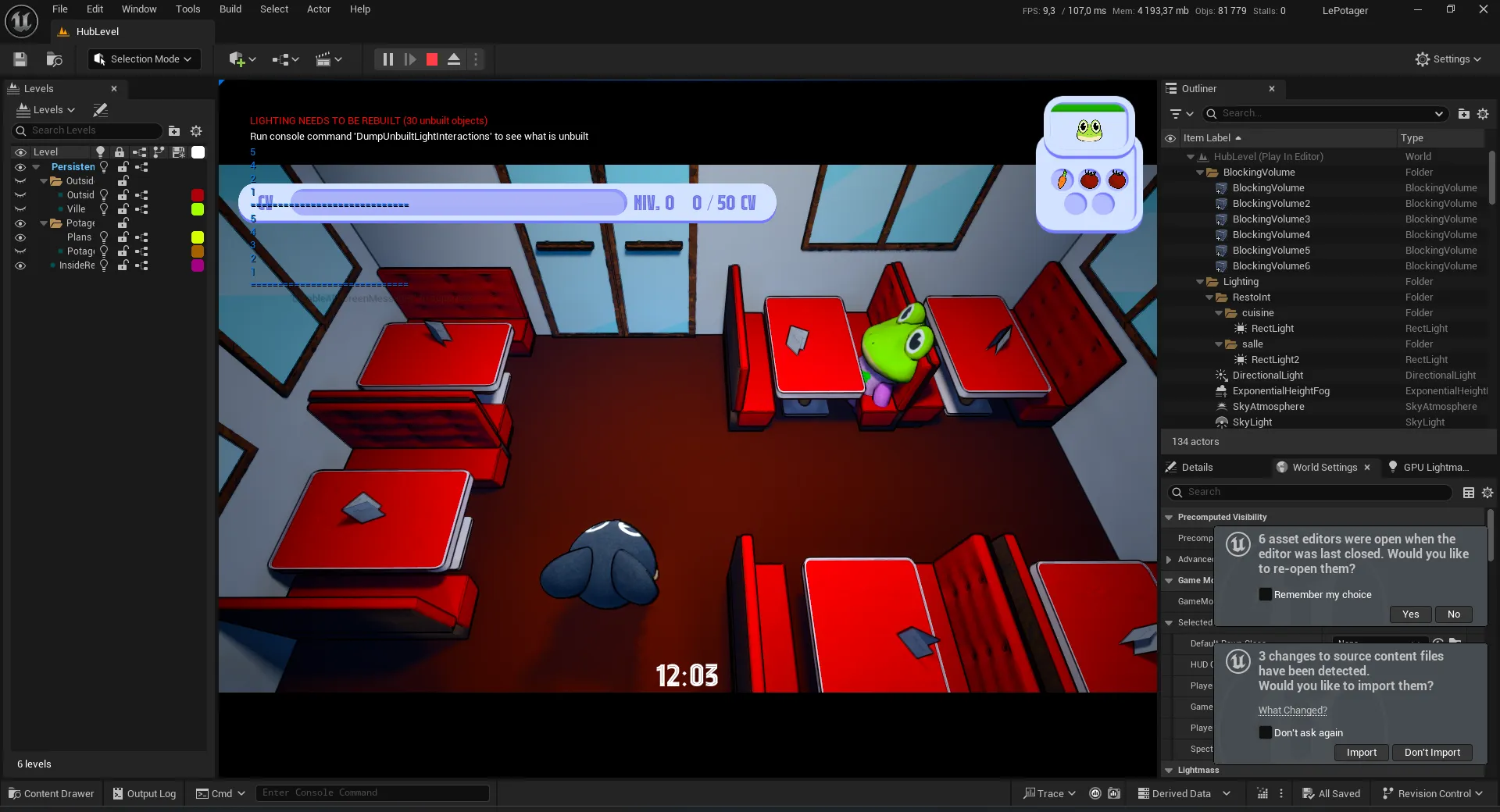 Image de l'entrée du restaurant depuis le moteur de jeu Unreal Engine