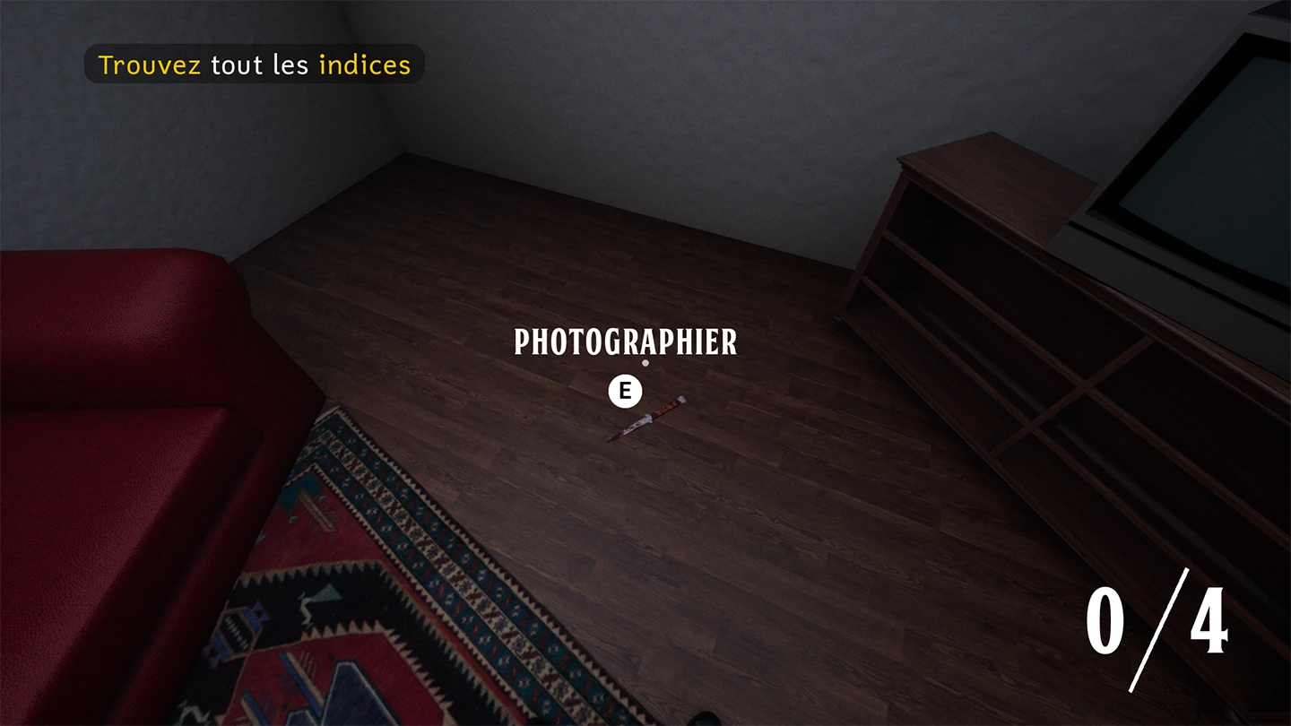 Image du jeu montrant un indice de la scène du crime