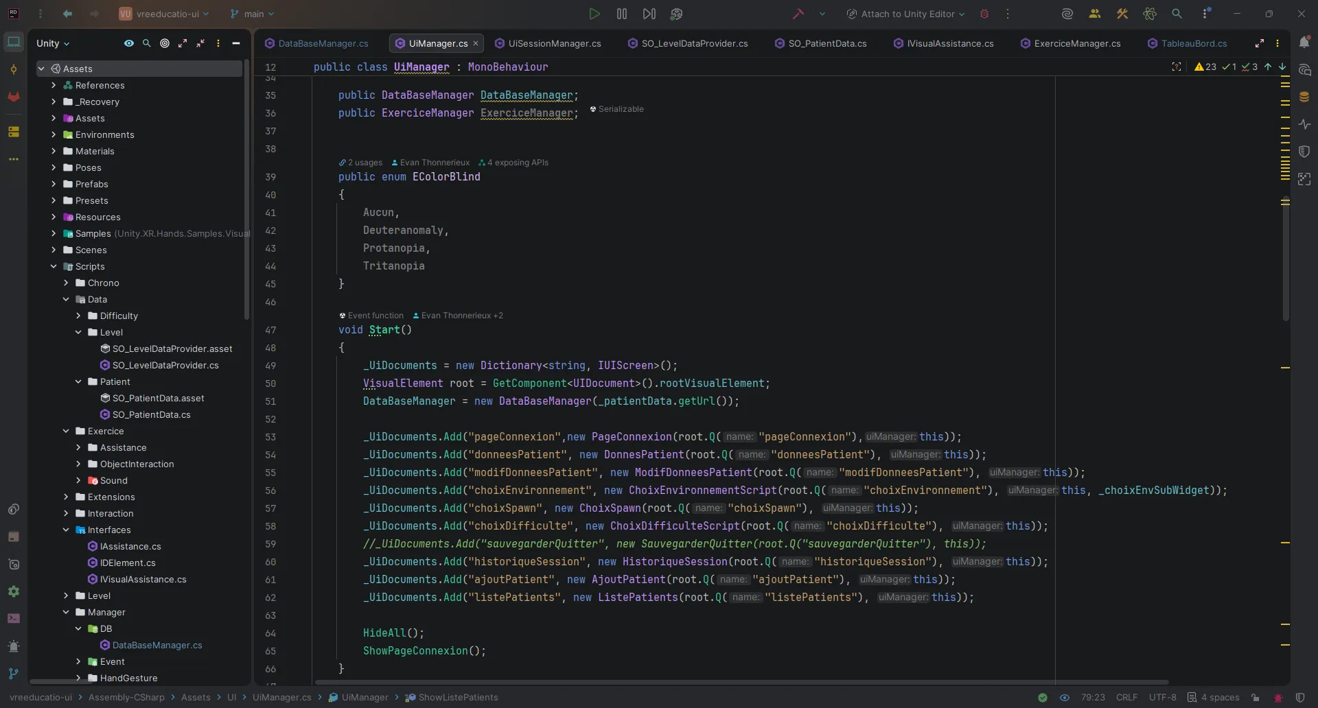 Capture d'écran d'écran d'un extrait du code de l'UI manager